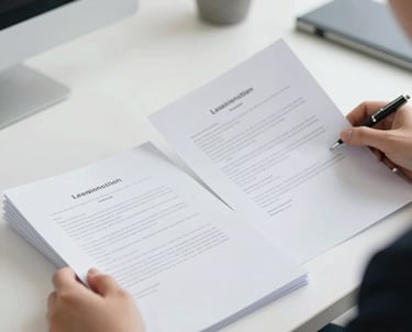 A notary professional assisting a client with loan signing documents in a bright office.