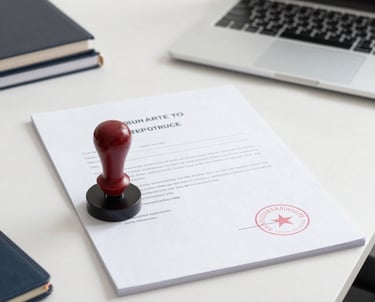 A notary professional assisting a client with loan signing documents in a bright office.