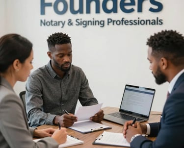 A professional loan signing agent handing over documents to a satisfied client.