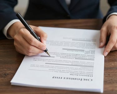 a real estate closing table • documents with keys on the table