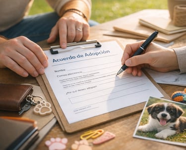 Personas firmando un acuerdo de adopción de perrito en SLP