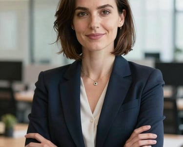 Portrait of a female app strategist in a bright office environment. International / European style, professional and approachable.