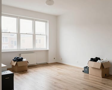 Workers efficiently clearing out a modern apartment interior.