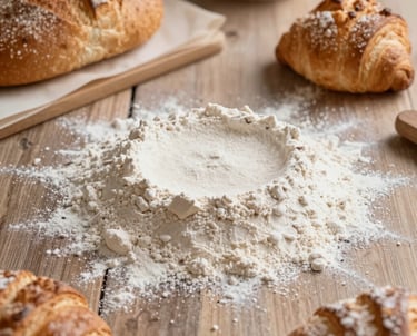 Elegant close-up of Matsutani chemical food ingredient products with gold and blue accents.
