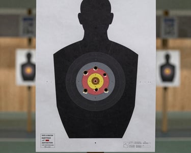 An instructor guiding a student through safe firearm handling on a shooting range.