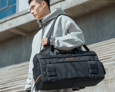 Models carry high-grade nylon travel bags