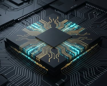 a processor chip lighting up with AI