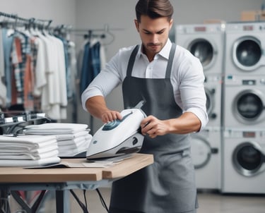 a bombastic handsome man irning cloths