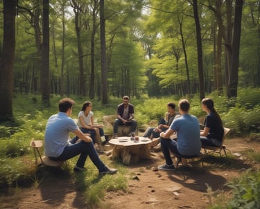 A small group engaged in a heartfelt conversation around a table.