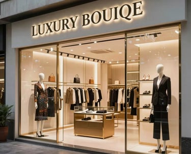 A sharp photograph of a luxury boutique store interior in Delhi, highlighting high-end fashion. Represents a successful local retail marketing campaign.
