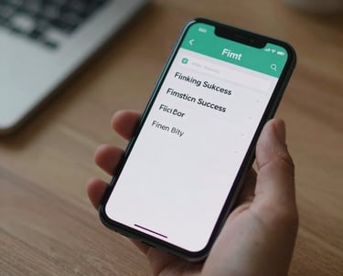 A high-end close-up of a professional's hand holding a high-end smartphone with a banking app open, symbolizing fintech marketing success.