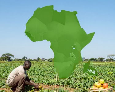 Agricultural workers and a tractor under a canopy in a green field for sustainable farming.