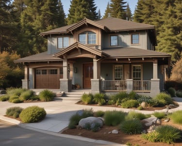 A friendly real estate agent shaking hands with happy clients in front of a charming Bay Area home.