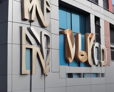 A sleek modern office lobby featuring a bold 3D illuminated pylon sign with the vzore logo.