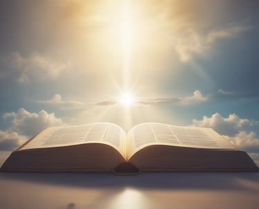 A warm, inviting scene of a family gathered around a tablet watching animated psalms, bathed in soft blue and gold light.