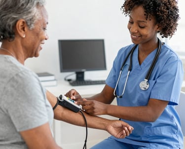 Instructor guiding a student through medical assistant procedures in a bright classroom.