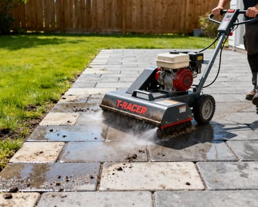 a man is using a concrete blocker to clean the driveway