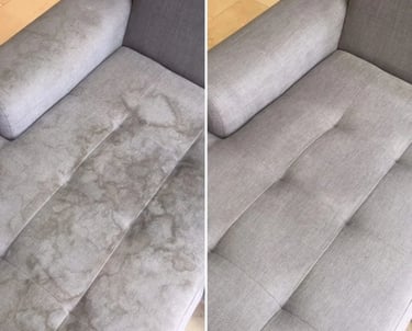 ranie brudnej sofy metodą ekstrakcyjną - efekt przed i po