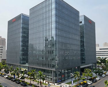 Professional lawyer reviewing documents with a client in a modern office.