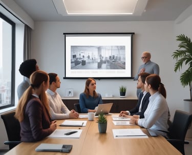 A professional consultant advising a client in a modern office.