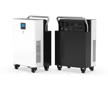 Close-up of the Helionox HX5000 portable power station featuring a 5kW inverter, 5kWh LFP battery an