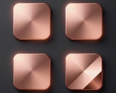 A sleek dark obsidian background with rose-gold monospace labels highlighting four cream-colored service cards separated by rose-gold accent dividers.