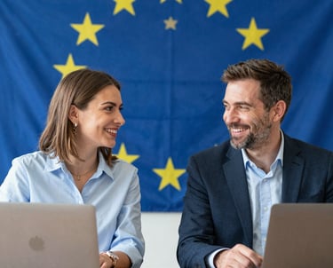 A focused lawyer in a modern office discussing documents with a client.