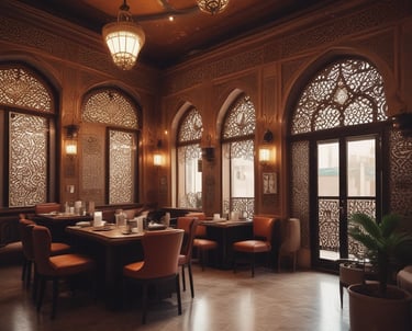 Warm interior of nafeed coffee shop with customers enjoying freshly brewed coffee.