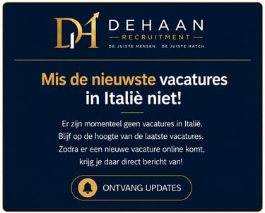 DeHaan Recruitment notification for new job vacancies in Italy with a button to receive updates.
