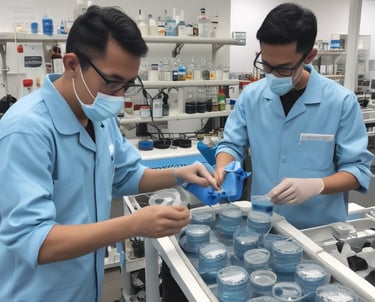 A technician inspecting chemical tanks at an industrial water treatment facility.