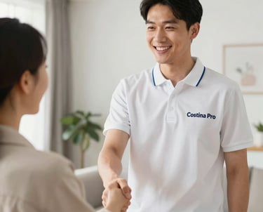 Professional cleaning staff in bright, spotless Solingen office environment.