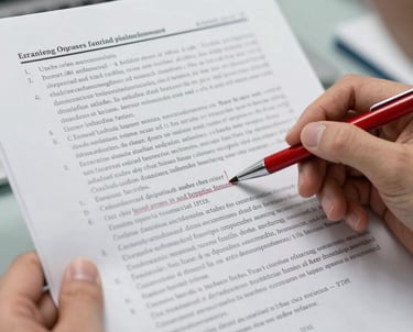 A researcher reviewing a series of printed academic papers with a red pen, highlighting key data points.