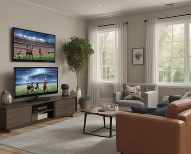 A family streaming a movie together on a large TV in the living room.