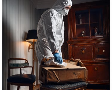 Un homme qui désinfecte un appartement