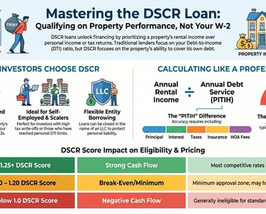 Infographic explaining how to qualify for a DSCR loan based on property cash flow instead of a W-2.