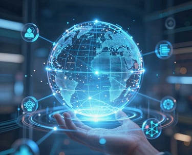 Group of scientists discussing data charts in a modern lab.