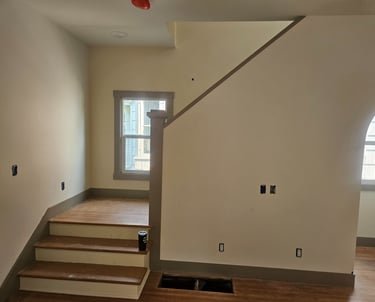 drywall trim mud tape texture paint banister 