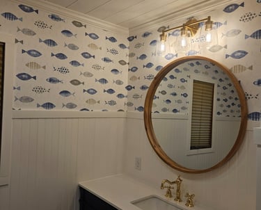 shiplap vanity wall paper faucet 