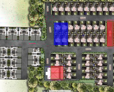 a map of a building with a red and blue floor plan