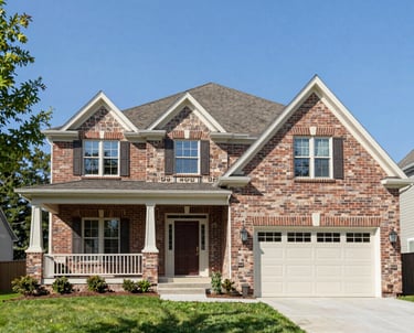 A modern, newly constructed home with clean lines and a navy blue door.