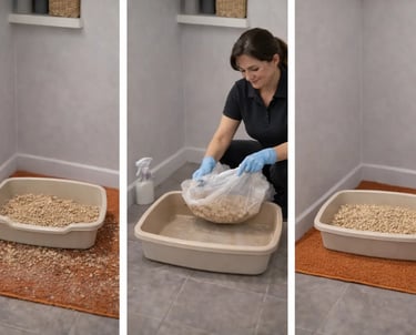 approche complète de la gestion de la litière pour chats à domicile avec photo avant/après