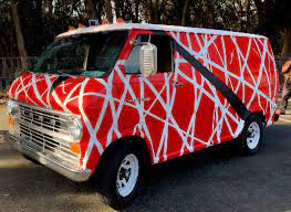 a red and white van