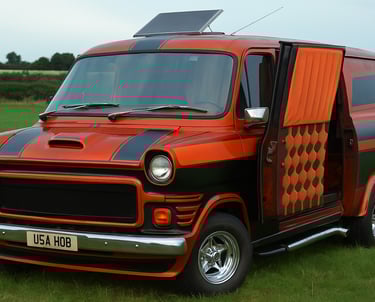 a multicolor van with custom interior