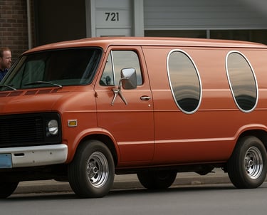 a van with two oval shaped windows