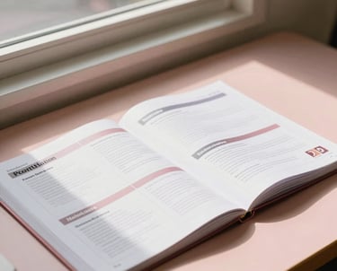 A professional-looking teaching portfolio with labeled dividers and certificates, lying on a desk next to a window in an Australian classroom. Warm afternoon light, dusty rose accents.