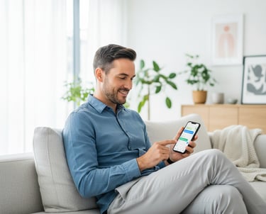 Un agente amable ayudando a un cliente a través de WhatsApp en un teléfono inteligente