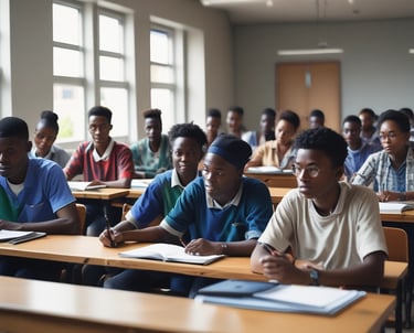 Students engaged in hands-on learning in a bright classroom.