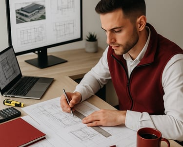 a man sitting at a desk with a laptop and a laptop