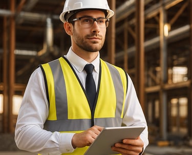a man in a safety vest and a hard hat