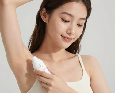 Close-up of luxury skincare bottles with natural ingredients in the background.